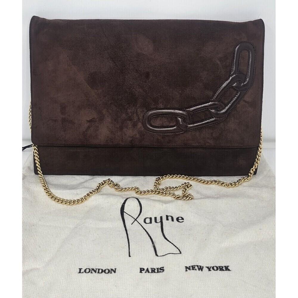 Vtg Rayne London Brown Suede Gold Chain Classic Envelope Shoulder Bag Crossbody